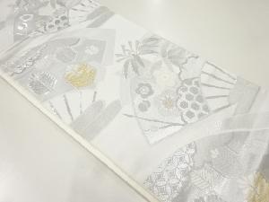 扇に松竹梅模様織出し袋帯